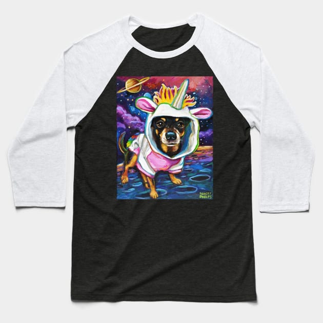 Sabu the Magical Chihuahua in Space Baseball T-Shirt by RobertPhelpsArt